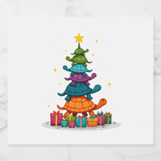 Turtle Tree Christmas Tree Adorable Turtle Christm Sparkling Wijnetiket (Enkel label)