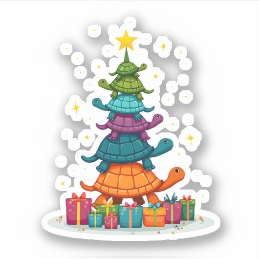 Turtle Tree Christmas Tree Adorable Turtle Christm Sticker (Voorkant)