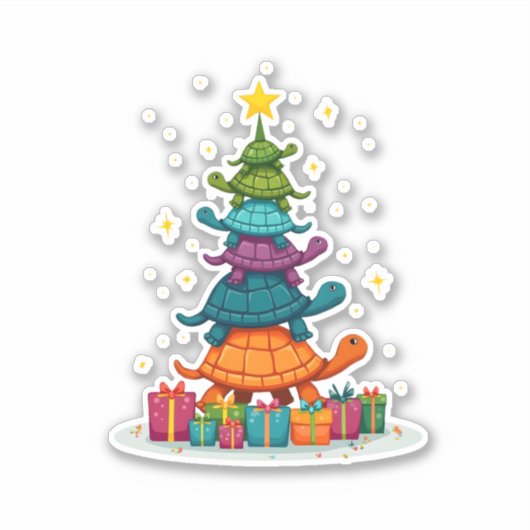 Turtle Tree Christmas Tree Adorable Turtle Christm Sticker (Voorkant)