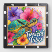Turtle Tropical Vibes Art Vierkante Klok (Voorkant)