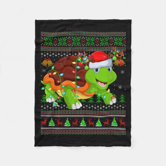 Turtle Ugly Christmas Sweaters Holiday Santa Cute Fleece Deken (Voorkant)