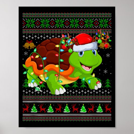 Turtle Ugly Christmas Sweaters Holiday Santa Cute Poster (Voorkant)