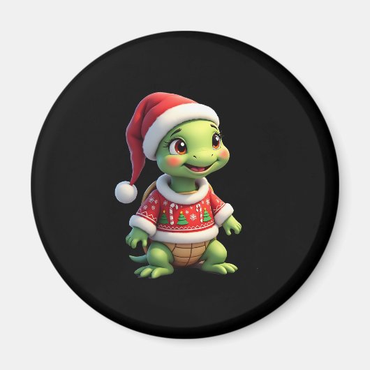 Turtle Ugly Sweater Santa Hat Christmas T-Shirt (1 Magneet (Voorkant)