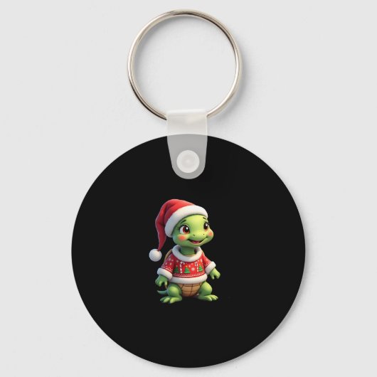 Turtle Ugly Sweater Santa Hat Christmas T-Shirt (1 Sleutelhanger (Voorkant)