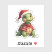Turtle Ugly Sweater Santa Hat Christmas T-Shirt (1 Sticker (Vel)