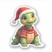 Turtle Ugly Sweater Santa Hat Christmas T-Shirt (1 Sticker (Voorkant)