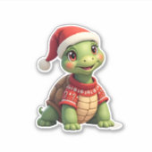 Turtle Ugly Sweater Santa Hat Christmas T-Shirt (1 Sticker (Voorkant)