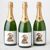 Turtle Ugly Sweater Santa Hat Christmas T-Shirt (2 Sparkling Wijnetiket (Flessen)