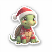 Turtle Ugly Sweater Santa Hat Christmas T-Shirt (2 Sticker (Voorkant)