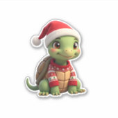 Turtle Ugly Sweater Santa Hat Christmas T-Shirt (2 Sticker (Voorkant)