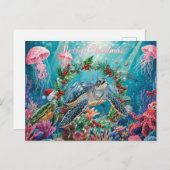 Turtle  Under the Sea Christmas Party  Feestdagenkaart (Voorkant / Achterkant)