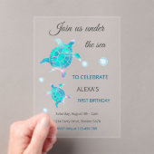 Turtle Under The Sea Watercolor 1st Birthday Acryl Uitnodigingen (Insitu (Draagbaar))