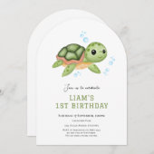 Turtle Under the zee eerste verjaardagsuitnodiging Kaart (Voorkant / Achterkant)