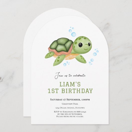 Turtle Under the zee eerste verjaardagsuitnodiging Kaart (Voorkant / Achterkant)
