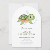 Turtle Under the zee eerste verjaardagsuitnodiging Kaart (Voorkant)