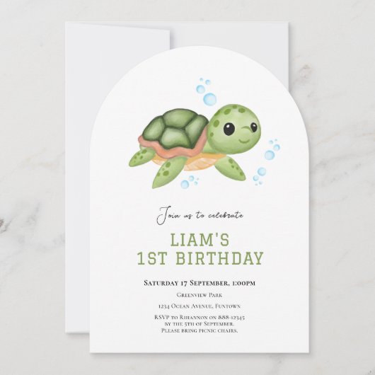 Turtle Under the zee eerste verjaardagsuitnodiging Kaart (Voorkant)