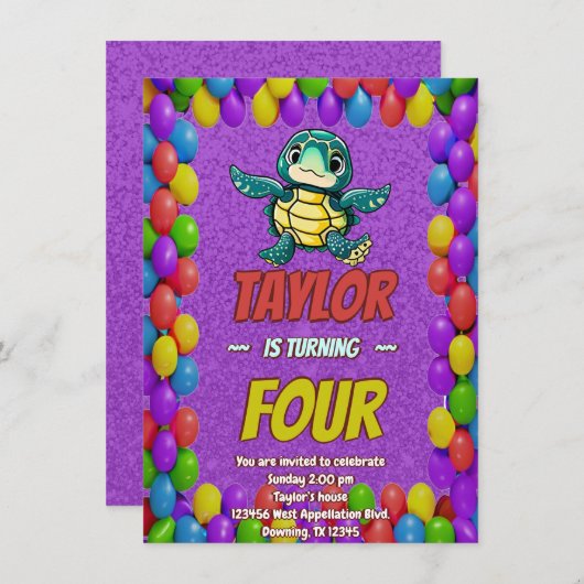 Turtle Unique Gepersonaliseerde Verjaardag Nodig K Kaart (Voorkant / Achterkant)