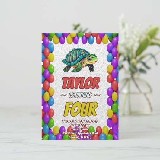 Turtle Unique Gepersonaliseerde Verjaardag Nodig K Kaart (Staand voorkant)