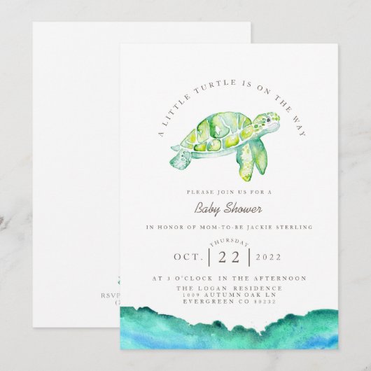 Turtle Waterverf | Ocean Life Baby shower Kaart (Voorkant / Achterkant)