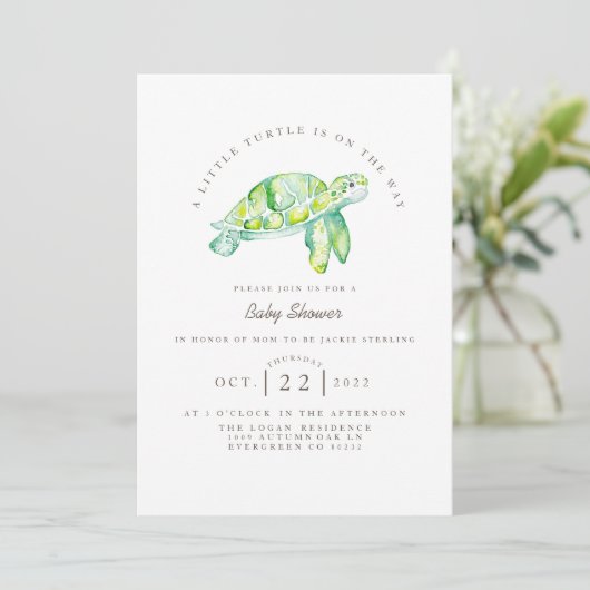 Turtle Waterverf | Ocean Life Baby shower Kaart (Staand voorkant)