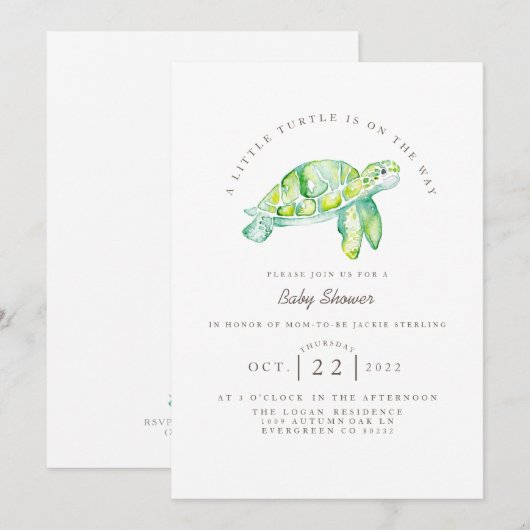 Turtle Waterverf | Ocean Life Baby shower Kaart (Voorkant / Achterkant)