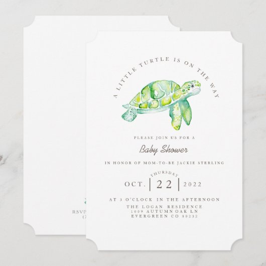 Turtle Waterverf | Ocean Life Baby shower Kaart (Voorkant / Achterkant)