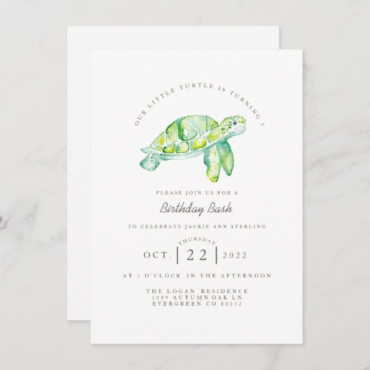 Turtle Waterverf | Ocean Life Verjaardag Kaart (Voorkant / Achterkant)