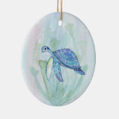 TURTLE WATERVERF PASTEL PERSONALIZED Ornamed Keramisch Ornament (Rechts)