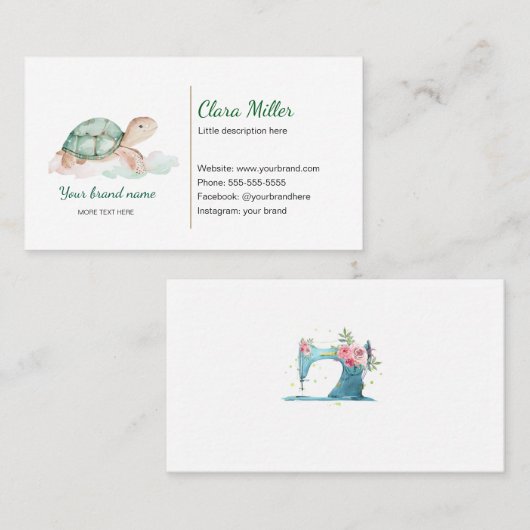 Turtle waterverf visitekaartje groen goud (Voorkant / Achterkant)