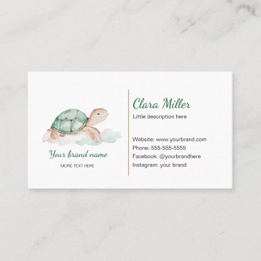 Turtle waterverf visitekaartje groen goud (Voorkant)