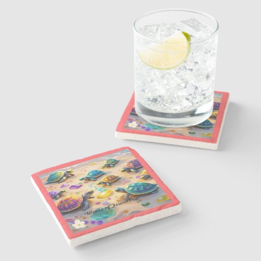 "Turtle Wave Riders" Stenen Onderzetter (Zijkant)