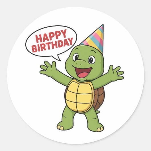 Turtle wishing you Happy Birthday  Ronde Sticker (Voorkant)