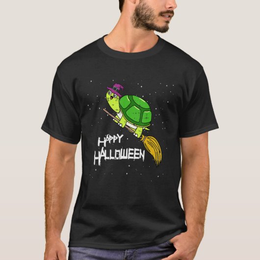 Turtle Witch Broomstick Night Cute Reptile Hallowe T-shirt (Voorkant)