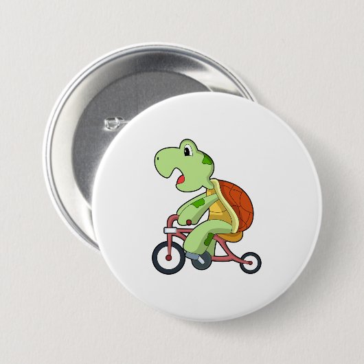 Turtle with Bicycle Ronde Button 7,6 Cm (Voorkant /achterkant)