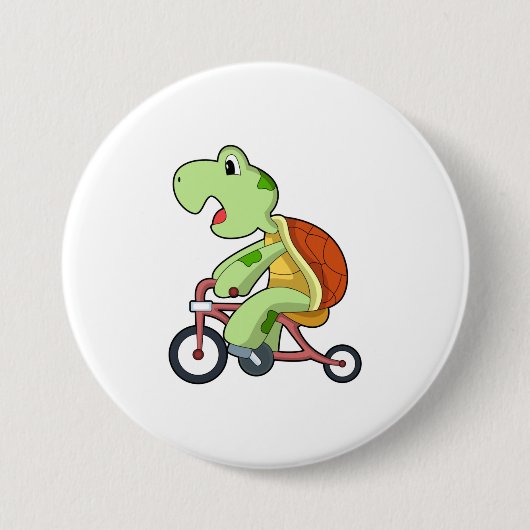 Turtle with Bicycle Ronde Button 7,6 Cm (Voorkant)