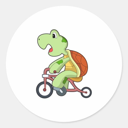 Turtle with Bicycle Ronde Sticker (Voorkant)