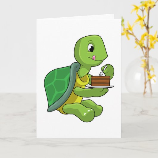 Turtle with Cake Kaart (Gele Bloem)