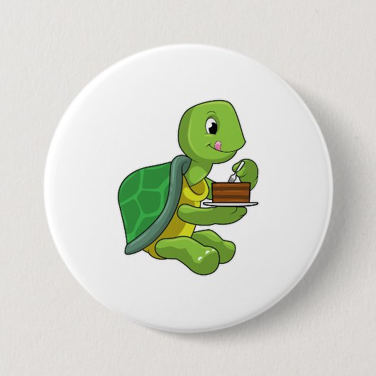 Turtle with Cake Ronde Button 7,6 Cm (Voorkant)