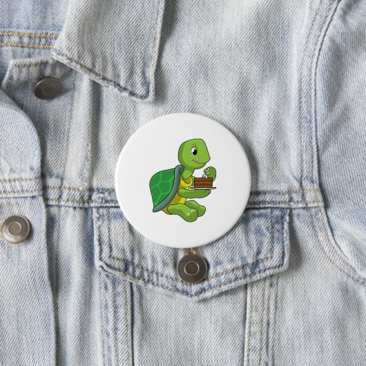 Turtle with Cake Ronde Button 7,6 Cm (In situ)