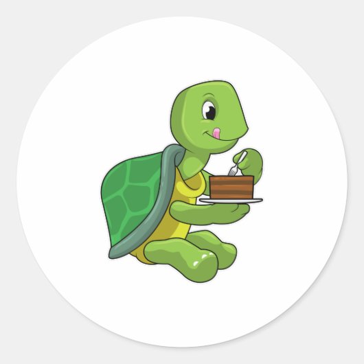 Turtle with Cake Ronde Sticker (Voorkant)