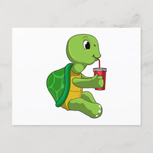 Turtle with Drinking mug with Straw Briefkaart