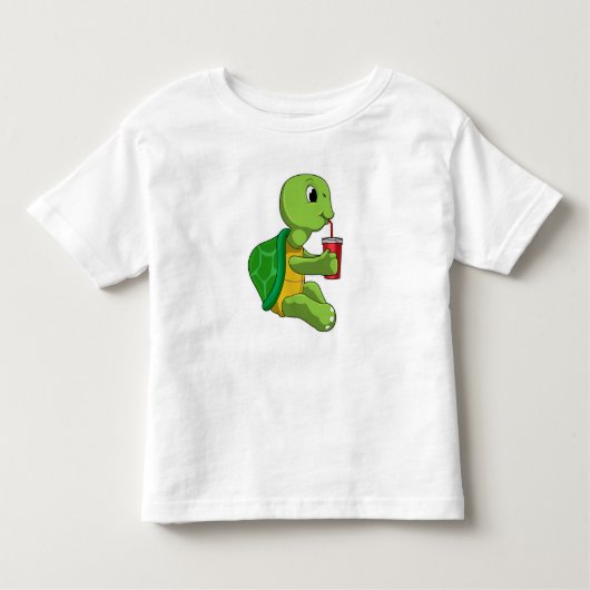 Turtle with Drinking mug with Straw Kinder Shirts (Voorkant)