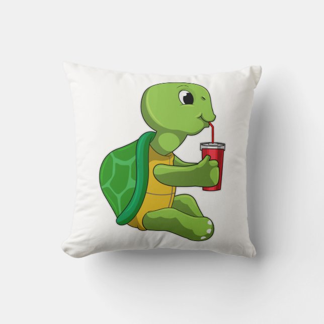 Turtle with Drinking mug with Straw Kussen (Voorkant)