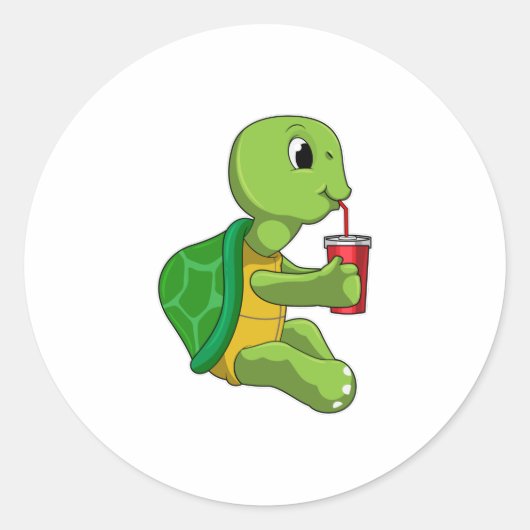 Turtle with Drinking mug with Straw Ronde Sticker (Voorkant)