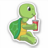 Turtle with Drinking mug with Straw Sticker (Voorkant)
