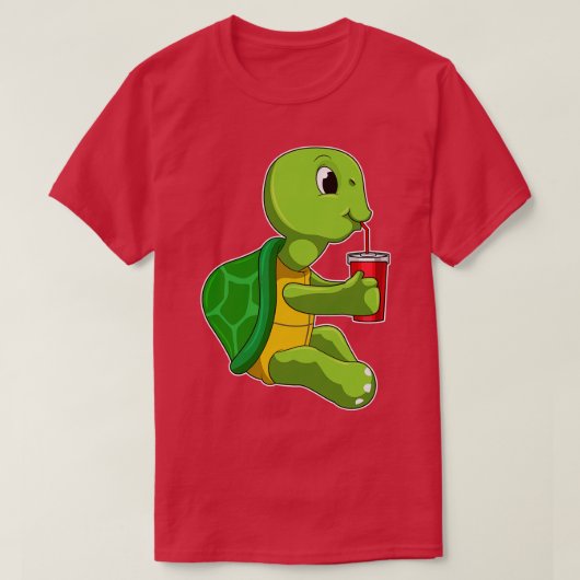 Turtle with Drinking mug with Straw T-shirt (Design voorkant)