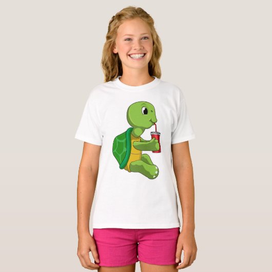 Turtle with Drinking mug with Straw T-shirt (Voorkant volledig)