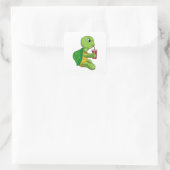 Turtle with Drinking mug with Straw Vierkante Sticker (Tas)
