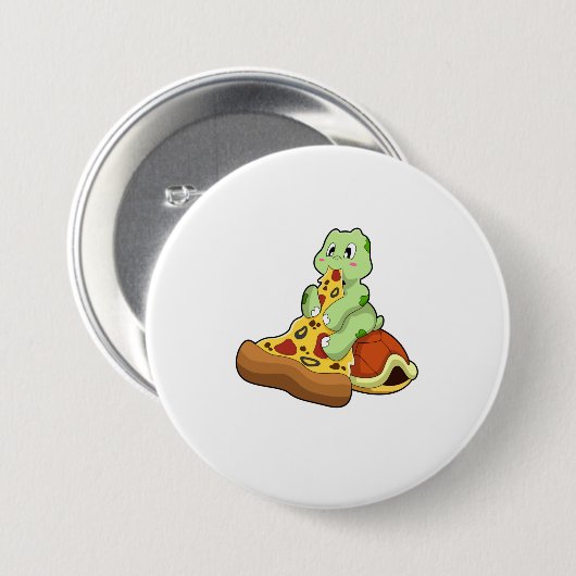 Turtle with Pizza Ronde Button 7,6 Cm (Voorkant /achterkant)