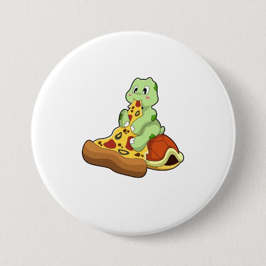 Turtle with Pizza Ronde Button 7,6 Cm (Voorkant)